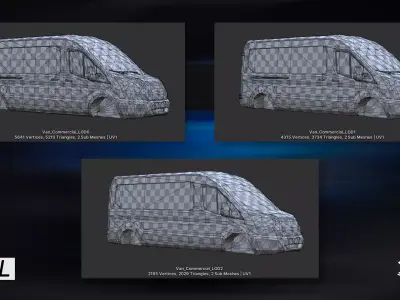 Gridlock - Van Commercial - PBR Game ready courier vehicle Low-poly 3D model