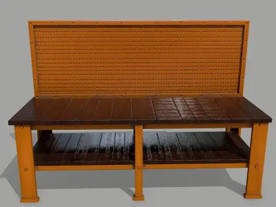 workbench orange bench Low-poly 3D model