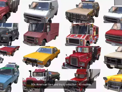 80s American cars and truck collection 3D Model Pack
