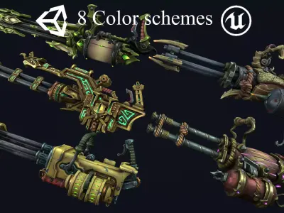 Fantasy miniguns collection Low-poly 3D model