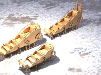 Snow sleigh of Santa Claus 3 designs 3D model