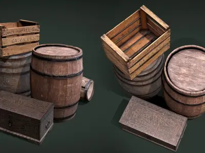 Barrels Chest Crate Low-poly 3D model