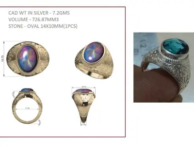 Silver Filgiree Ring carved oval cab gemstone 3D print model