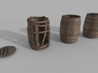 Wooden Barrel Variations Low-poly 3D model