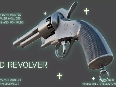 Revolver Low-poly 3D model 6