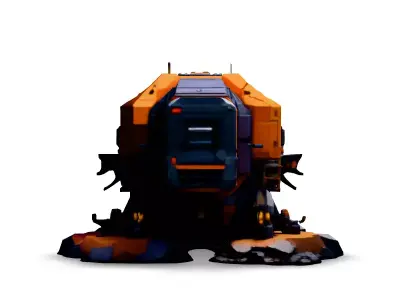 SciFi Mining Vehicle with Terrain Low-poly 3D model