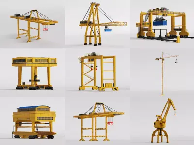 Industrial Port Crane Gantry Machinery Construction Pack PBR 3D model