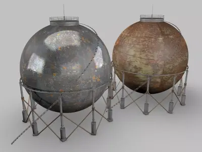 Gas-Storage-Tank two rusty water towers 3D model