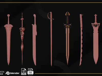 50 Sword Base Mesh game ready Low-poly 3D model