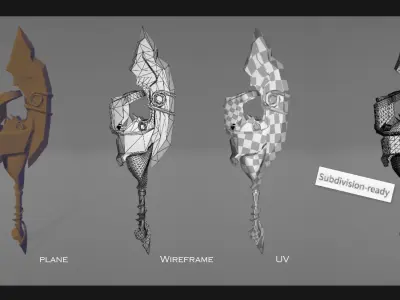 Fantasy axe-blade weapon Low-poly 3D model