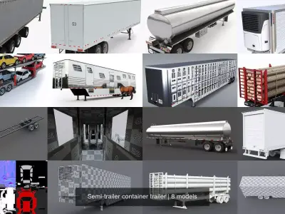Semi-trailer container trailer 3D Model Pack