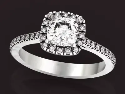 Cushion Cut Diamond Halo Engagement 1214 3D print model