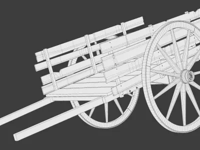 Old Rustic Wooden Cart 3D model