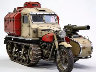 Realistic Hard Sci-Fi Half-Track Sidecar Bike Low-poly 3D model