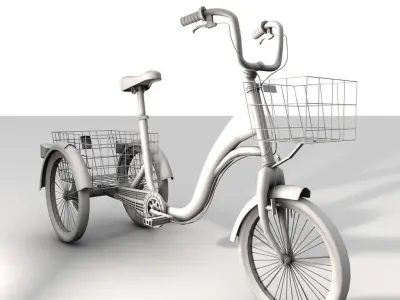 Trycicle bicycle with basket Low-poly 3D model
