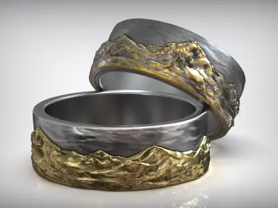 Sky Mountains Rock Nature Wedding Ring 3D print model