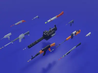 3D Game Low Poly Guns Pack Low-poly 3D model