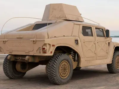 Military Vehicle Humvee Gunner Turret HMMWV Concept Coyote Color 3D model