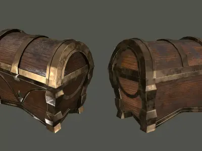 Stylized 3D low poly golden chest Low-poly 3D model