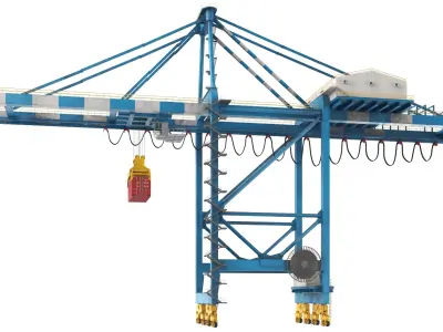 Two Detailed Gantry Rubber Tyred Cranes 3D model