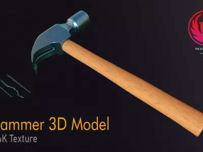 Hammer and Nails 3d Model Low-poly 3D model