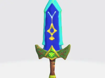 A fantasy sword with a blue and yellow hilt 3D model