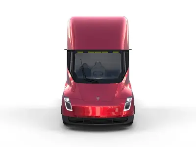 Tesla Truck with Chassis Interior and Trailer Red 3D model