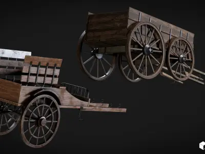 Cart and Handcart Set Low-poly 3D model