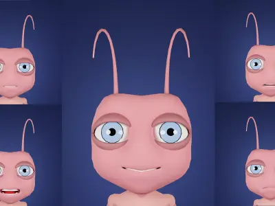 Rigged Stylized Red Blue Green Cartoon Male Ant Character Free 3D model