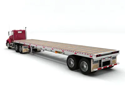 Semi Truck With Flatbed and Box Trailers Low-poly 3D model