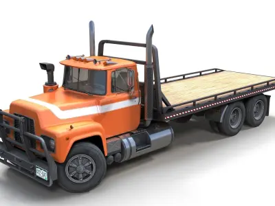 Industrial vintage flatbed truck Low-poly 3D model