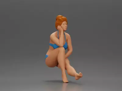 Woman sitting in Blue Ponders with Relaxed Posture 3D print model