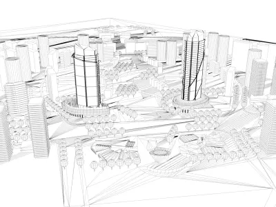 Urban highrise building ancillary building commercial 3D model purchase