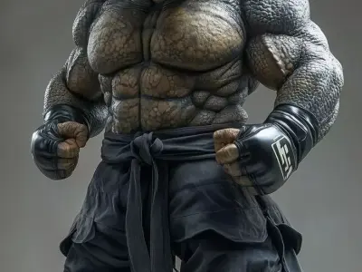 Muscular Triceratops Warrior Dinosaur Fighter Horns Boxing Low-poly 3D model
