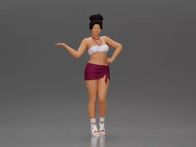 Woman striking a playful pose with one hand lifted 3D print model