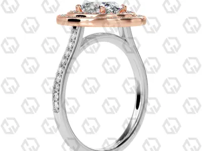 Ring 206 Oval Shape Cathedral Double Halo pave set with Gems 3D print model