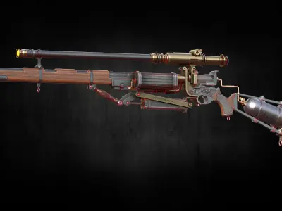 Pneumatic rifle Low poly Game ready model with UDIM  Low-poly 3D model