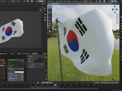Animated South Korea Flags 3D 3D model
