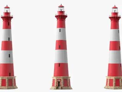 Red and White Striped Lighthouse 3D model