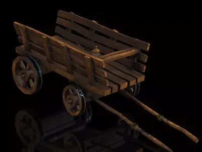 Game ready medieval Cart with Lamp Low-poly 3D model