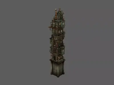 Stylized Steampunk Tower House 3D model