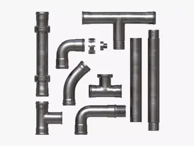 Metal Pipes with Fittings Set 3D model