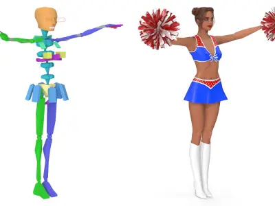 European Woman Dancer with Pompoms Rigged 3D model
