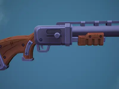 Stylized Steampunk Shotgun Low-poly 3D model