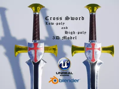 Cross Sword Low-poly and High-poly 3D Model Low-poly 3D model