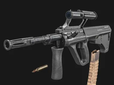 Steyr Aug   Assault Rifle   with Silencer Low-poly 3D model