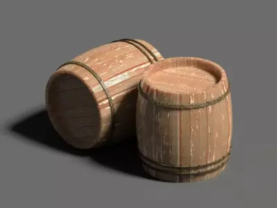 Wood Barrel Set 3D Model 4K Textures Low-poly 3D model