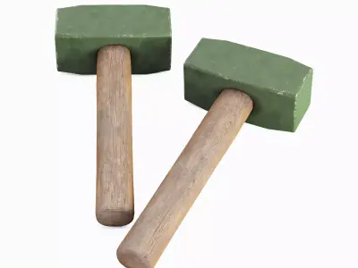 Industrial Wooden Hammer 04 Low-poly 3D model