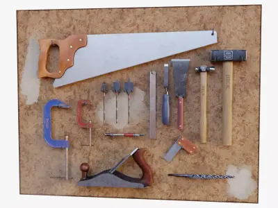 Tool Wall With 18 Game Ready Tools Low-poly 3D model