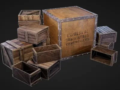 Crates and Boxes Low-poly 3D model